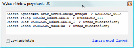 WebWersus - wykaz różnic w przypisaniu urzędów skarbowych. 