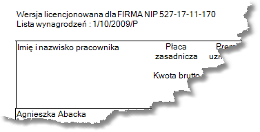 Gdy parametr nie włączony - symbol listy w nagłówku wydruku. 