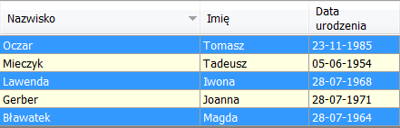 Zaznaczone wiersze w tabeli Zaznaczone wiersze w tabeli