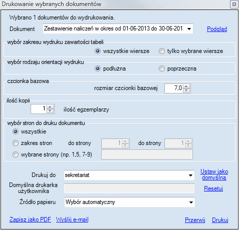 zestawienie naliczeń - drukowanie