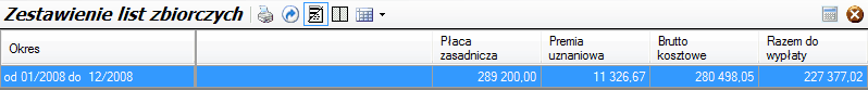 Zestawienie list zbiorczych - okno główne Zestawienie list zbiorczych - okno główne