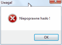 Komunikat - niepoprawne hasło