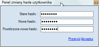Panel zmiany hasła Użytkownika