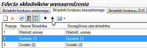 Zmiana kolejności składników na liście - tabela