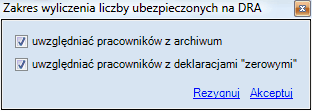 Okno dialogowe - ustalenie zakresu wyliczenia liczby ubezpieczonych.