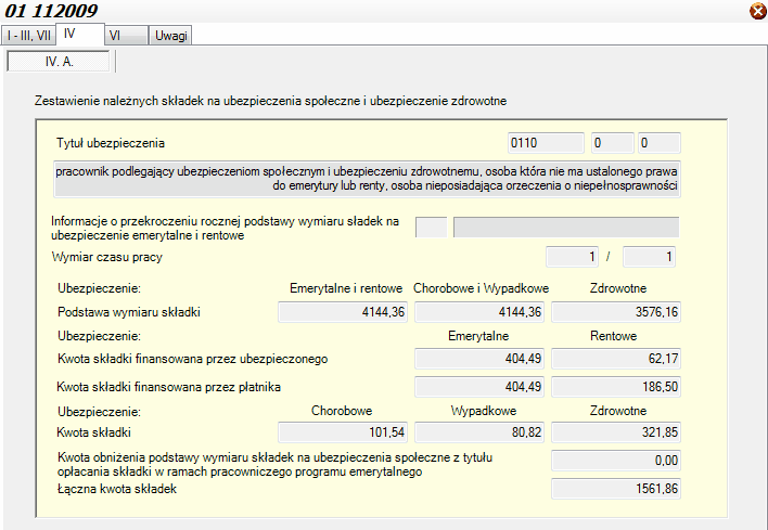 ZUS RMUA. Okno szczegółowe.