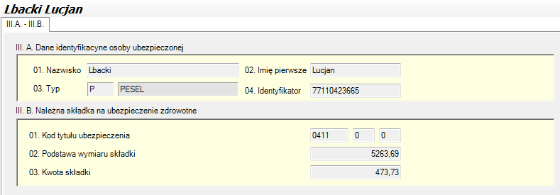 ZUS RZA - podrozdziały IIIA, IIIB zakładki "Specyfikacja" 