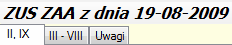 ZUS ZAA - zakładki okna podrzędnego.