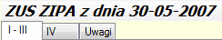 ZUS ZIPA - zakładki okna podrzędnego.