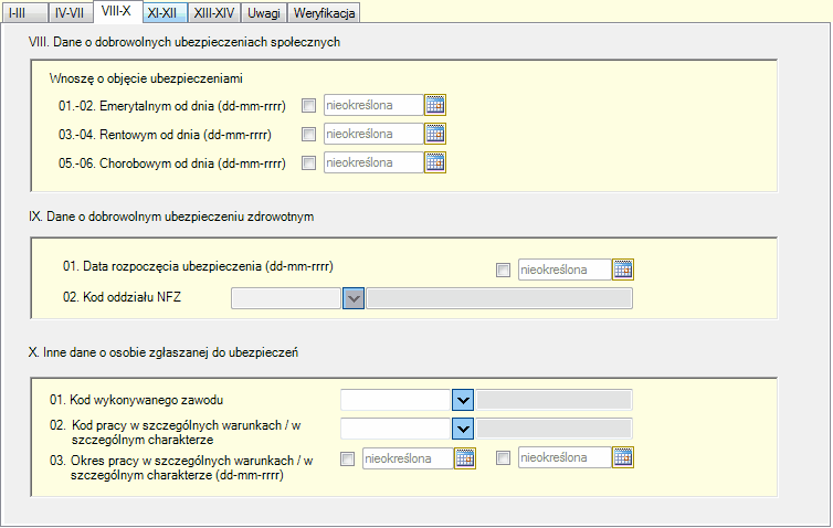 ZUS ZUA: zakładka VIII-X