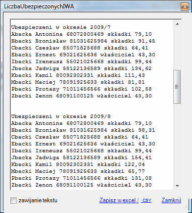 Okno info. Liczba ubezpieczonych skladką wypadkową.