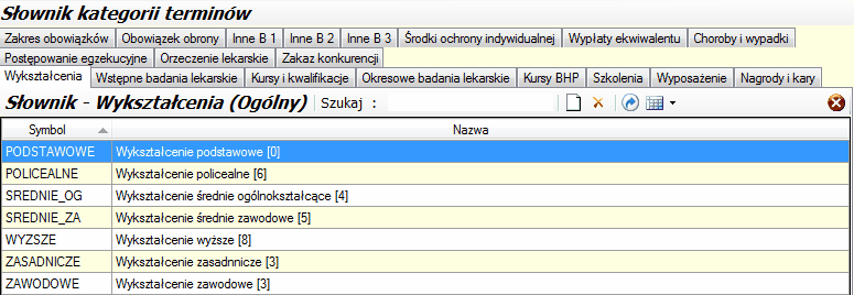 Kategorie terminów - zakładki słownika Kategorie terminów - zakładki słownika