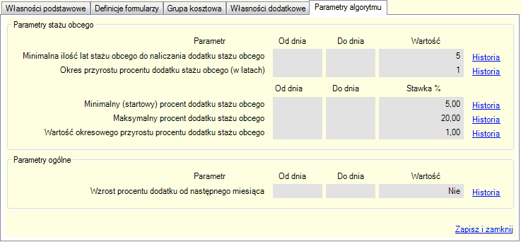 Składniki wynagrodzeń. Parametry algorytmu stażu obcego Składniki wynagrodzeń. Parametry algorytmu stażu obcego