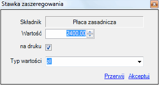 Okno edycji stawki zaszeregowania